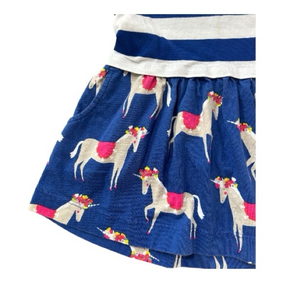 Mini Boden Blue & White Striped Dress with Unicorn Print and Pockets - Picture 3 of 3